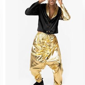 Morph Costumes MC Hammer Gold and Black Shiny Suit Set size XL